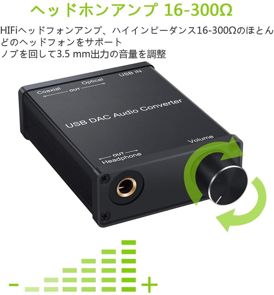 LiNKFOR USB DAC 音声変換器】 USB入力 光/同軸/RCA/6.35ｍｍ/3.5mmジャック出力 ヘッドホンアンプ機能